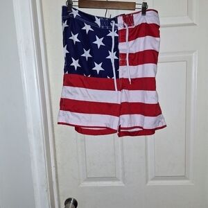 Red white and blue swimming trunks